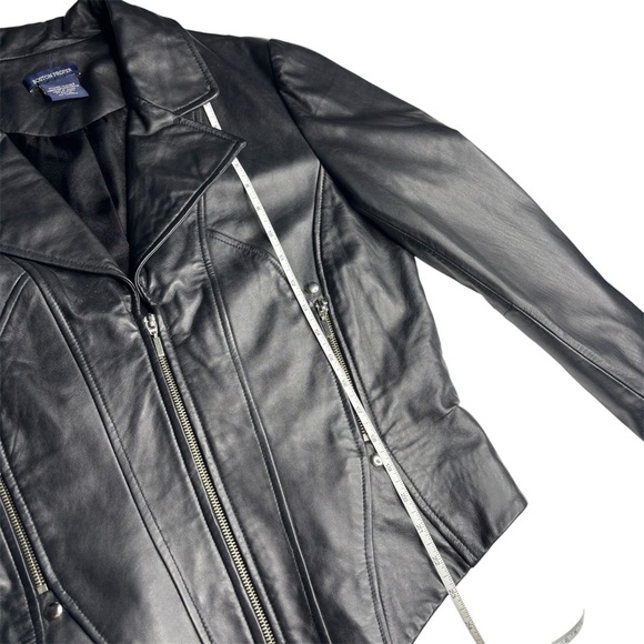 BOSTON PROPER | Genuine Leather Moto Jacket | Black | Size 14 - Picture 7 of 8
